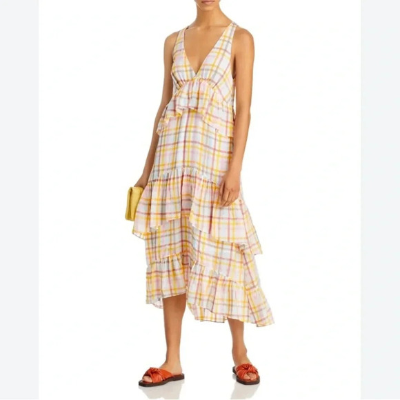 Cinq à Sept Astor V-neck Tiered Plaid Print Maxi Dress - Picture 5 of 13